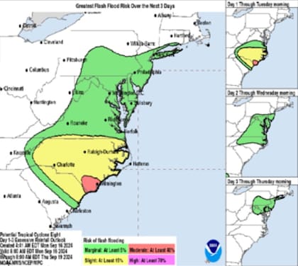 Las zonas bajo riesgo de inundaciones en Carolina del Norte y Carolina del Sur