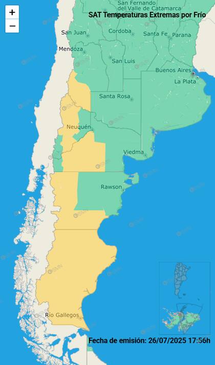 Las zonas con avisos por frío este domingo.