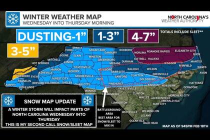 Las zonas más afectadas por la tormenta invernal que azota Carolina del Norte (North Carolina Weather Authority)