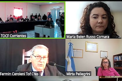 Laudelina Peña (arriba, a la izquierda), durante su declaración ante el Tribunal Oral Federal de Corrientes