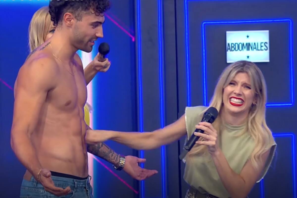 Laurita Fernández golpeó el abdomen de un participante en Bienvenidos e bordo (eltrece) (Crédito: Captura de video eltrece)
