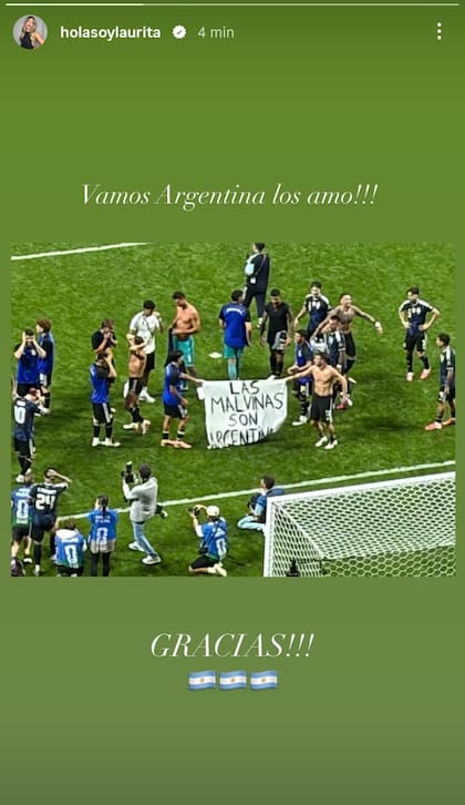 Laurita Fernández le agradeció La Scaloneta por tanta alegría: "Vamos Argentina los amo".