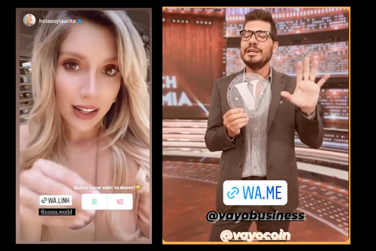 Laurita Fernández y Marcelo Tinelli, dos de las celebridades que compartieron en sus redes sociales contenido patrocinado por empresas cripto