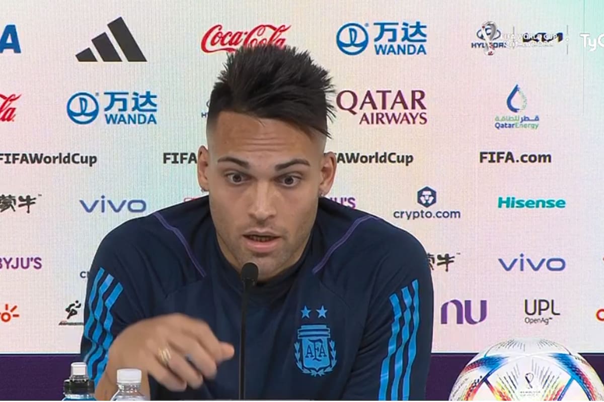 Lautaro Martínez, durante la conferencia de prensa de Argentina previo a México por el Mundial (Captura de TV)