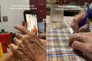 Le enseñó a su abuelo a tomar fotos con el celular y enterneció a todos
