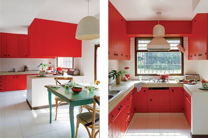 “Le huimos a tener una casa igual a todas. En la cocina nos dimos el gusto de pintar los muebles originales de un rojo tomate bien saturado que cambió por completo el espacio”, nos decía la dueña de esta casa de Beccar.