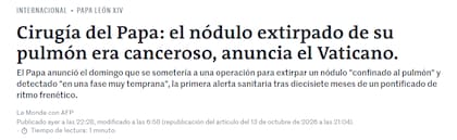 Le Monde, de Francia, destacó que el tumor fue extirpado en una fase muy temprana