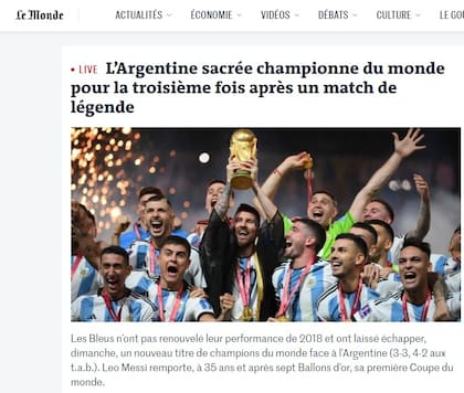 Le Monde retrató la derrota de Francia con la foto de la selección alzando la copa