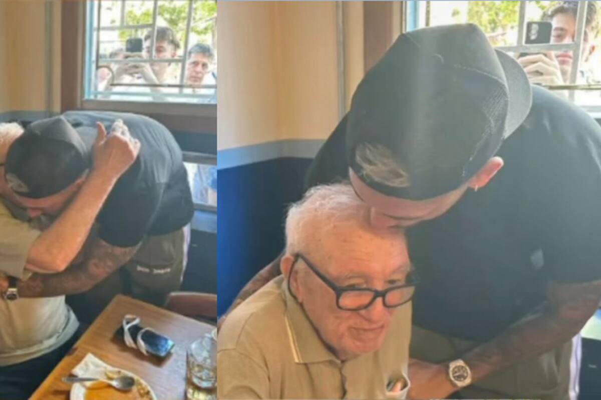 Leandro Paredes abraza y besa a Ramón Maddoni, su descubridor (twitter.com/PampaAranda)