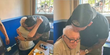 Leandro Paredes abraza y besa a Ramón Maddoni, su descubridor (twitter.com/PampaAranda)