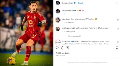 Leandro Paredes posteó una imagen como jugador de la Roma y marcó su posición en medio de su posible vuelta al país