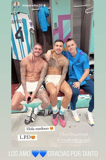 Leandro Paredes también intercambió cariñosos mensajes con su amigo y compañero Gio Lo Celso, que se perdió la copa del mundo por una lesión que sufrió poco antes del inicio del torneo