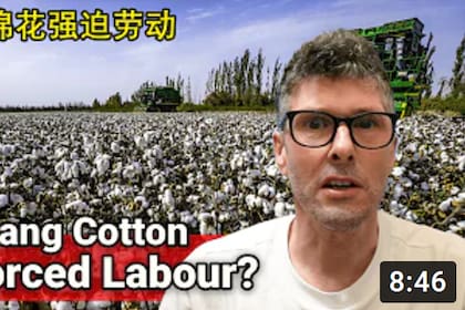 Lee Barrett, en uno de sus videos en los que desmiente el trabajo esclavo en los campos de algodón de Xinjiang