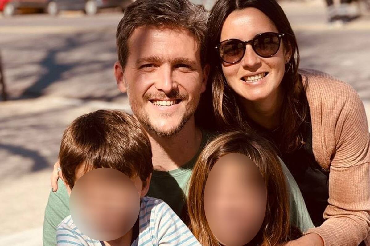 Leo Calaianov, junto a su pareja, Micaela, y sus dos hijos