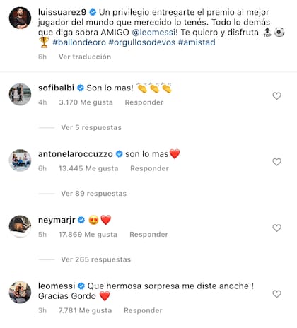 Leo le agradeció a su amigo por haberle entregado el Balón de Oro