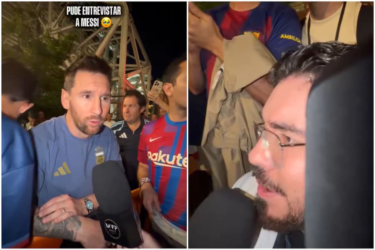 Leo Messi, tras el partido ante Islandia, charlando con el periodista Manu Gutiérrez, que padece parálisis cerebral