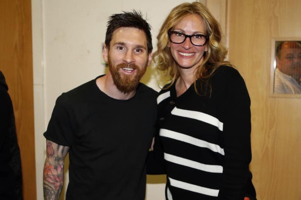 Leo Messi y Julia Roberts la noche en que se conocieron, luego de un clásico entre Barcelona y Real Madrid en 2017