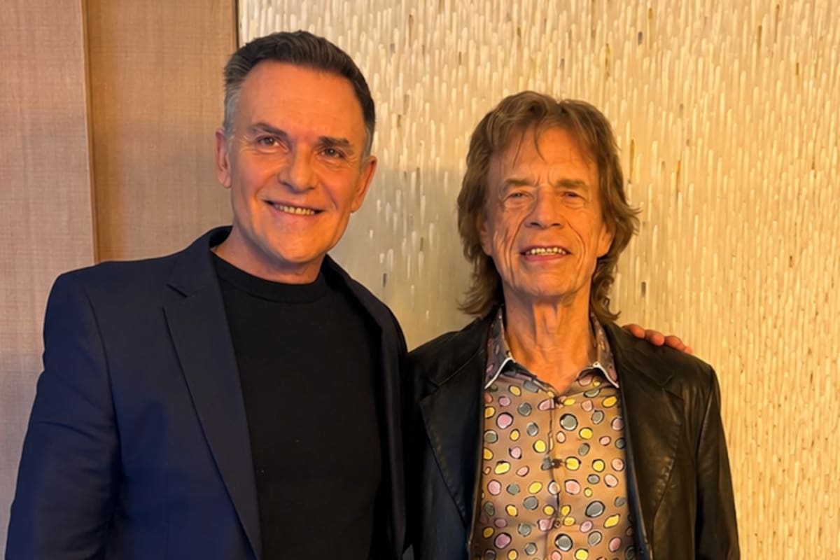 Leo Rodríguez y Mick Jagger luego de la entrevista en Londres