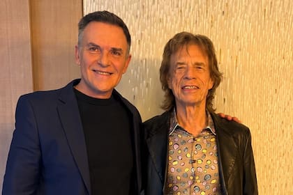 Leo Rodríguez y Mick Jagger luego de la entrevista en Londres