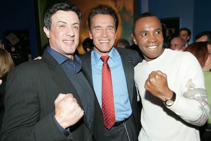 Leonard con Stallone y Schwarznegger, en un encuentro de estrellas en Nueva York