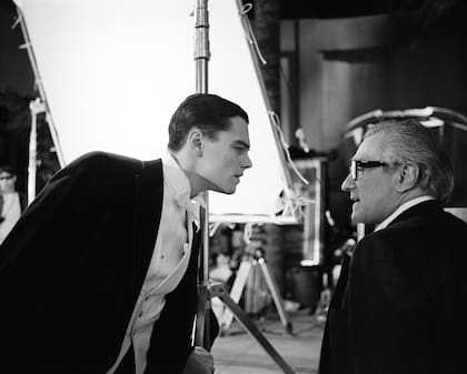 Leonardo DiCaprio y Scorsese en el rodaje de El aviador