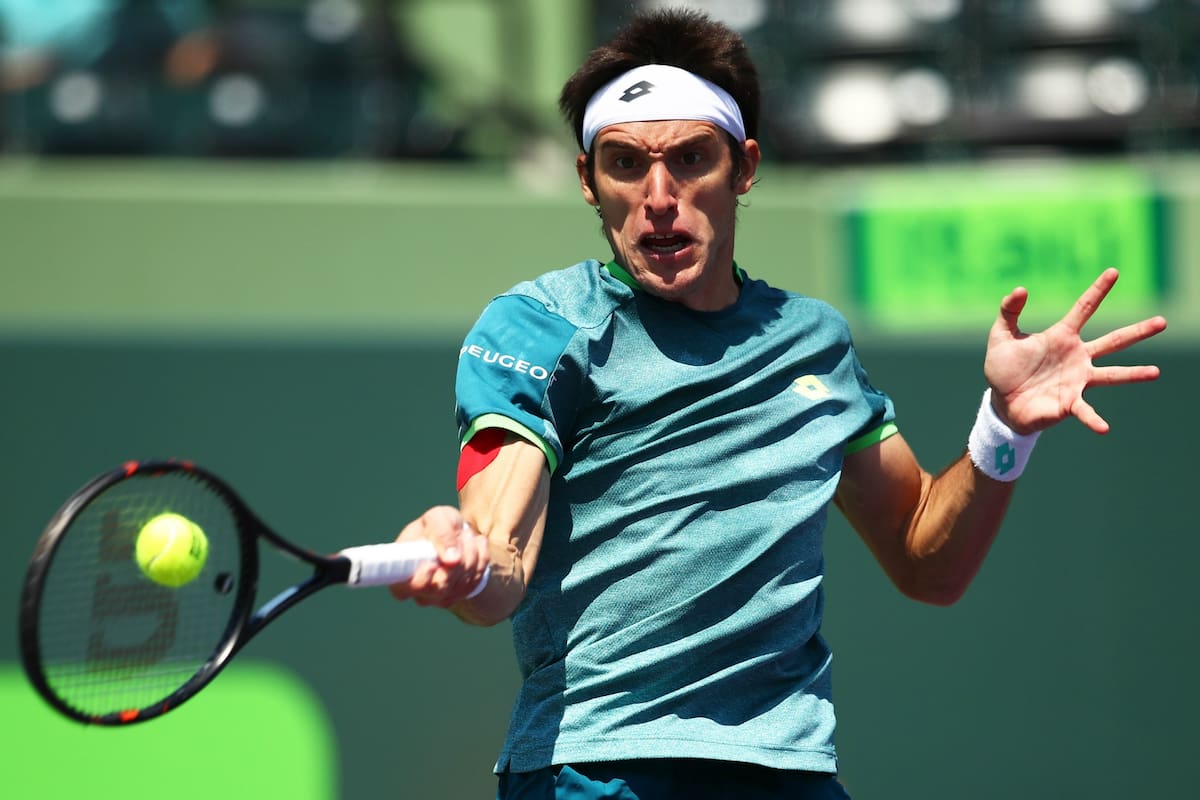 Leonardo Mayer, en acción en Key Biscayne
