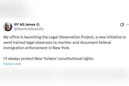 Letitia James, fiscal general de Nueva York, supervisará la aplicación de las leyes de inmigración federales