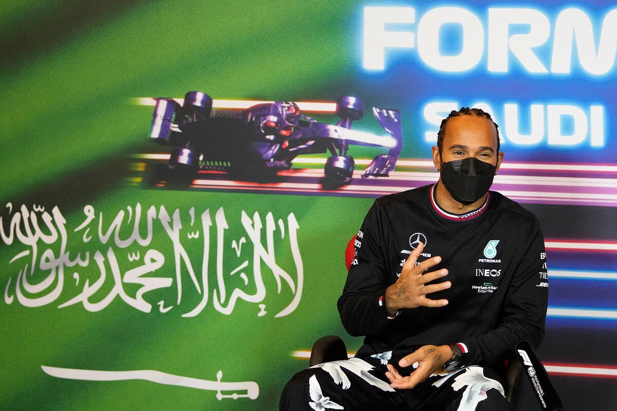 Lewis Hamilton, en la rueda de prensa del Gran Premio de Arabia Saudita de 2021; la familia de un condenado a muerte solicitó al británico levantar su voz en defensa del adolescente.