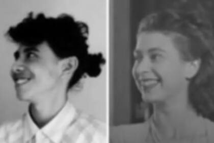 Liam Dorante-Day, hijo de Simon, junto a la imagen de la reina Isabel II a sus 20 años