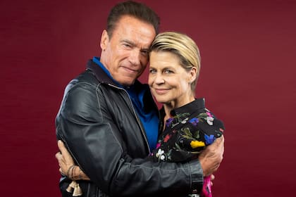Linda Hamilton y Arnold Schwarzenegger, en 2019, en plena promoción del film que no empezó con el pie derecho su producción