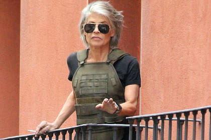 Linda Hamilton, en pleno rodaje de la sexta entrega de Terminator