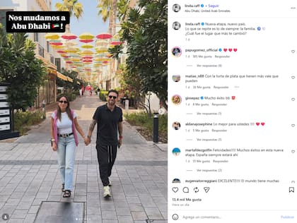 Linda Raff también hizo un posteo para confirmar su arribo a Abu Dabi