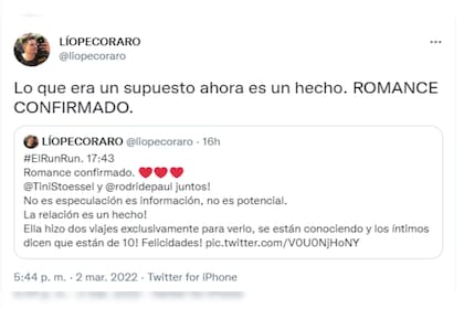Lío Pecoraro confirmó la relación (Foto Twitter @liopecoraro)