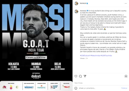 Lionel Messi confirmó que visitará la India en diciembre (Foto: Instagram @leomessi)