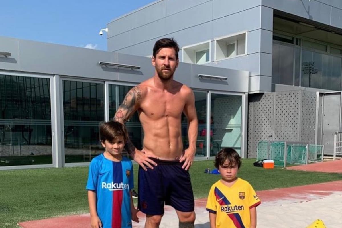 Lionel Messi, después de entrenar con sus hijos Thiago y Mateo. Fuente: Instagram