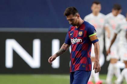Lionel Messi despues de perder contra Bayer Munich el 14 de agosto 2020