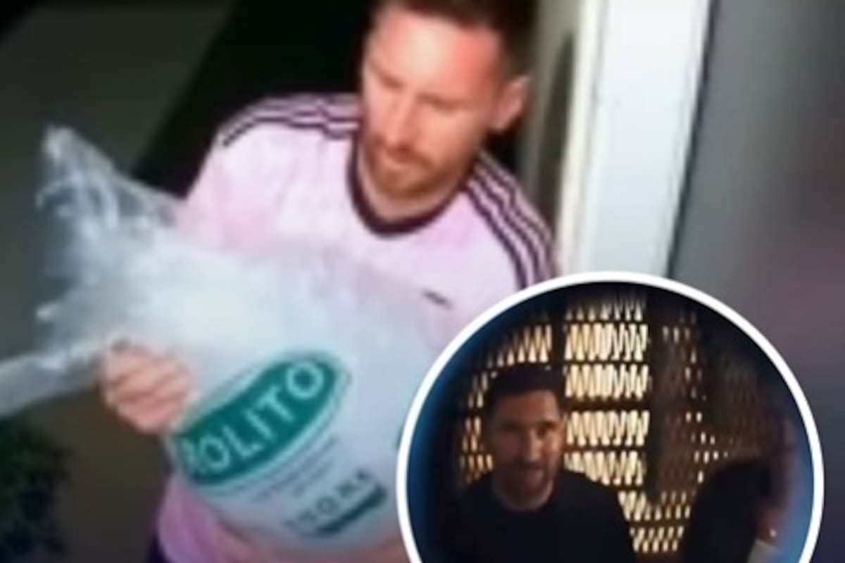 Lionel Messi en su video viral junto a una captura del anticipo del video Dos Amantes, de Tini
