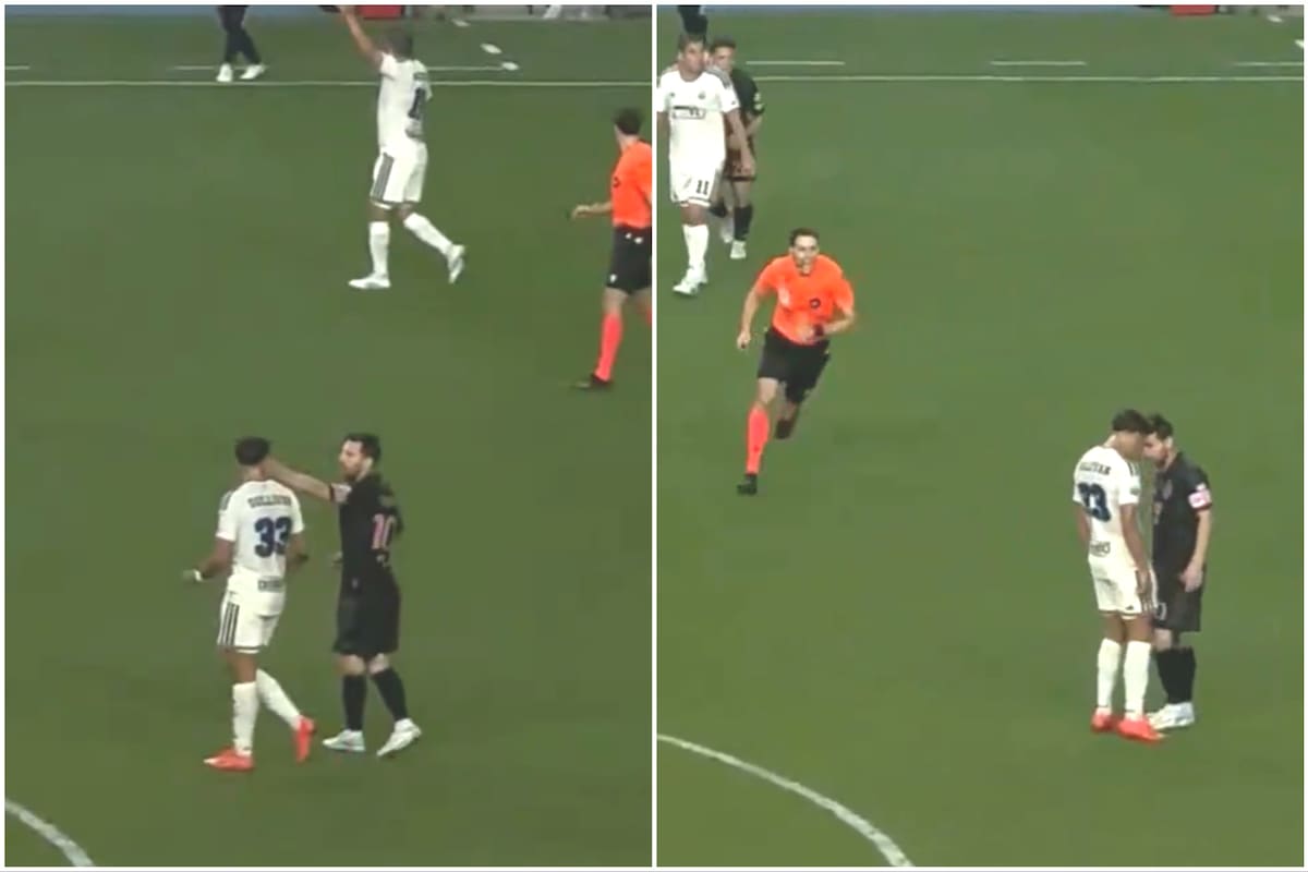 Lionel Messi en un tenso cruce con Quinn Sullivan