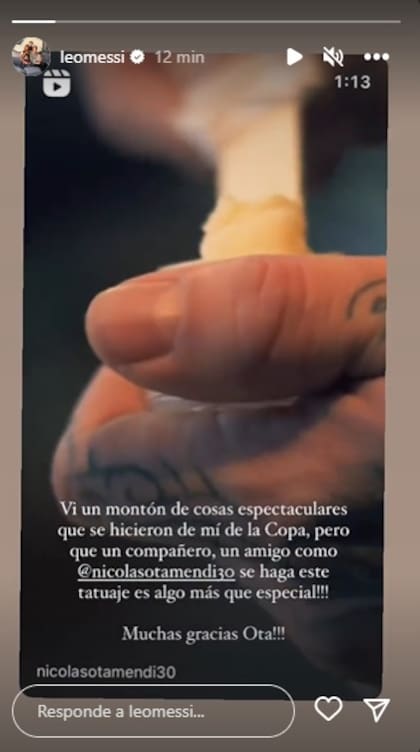 Lionel Messi reaccionó al tatuaje de Otamendi en su honor