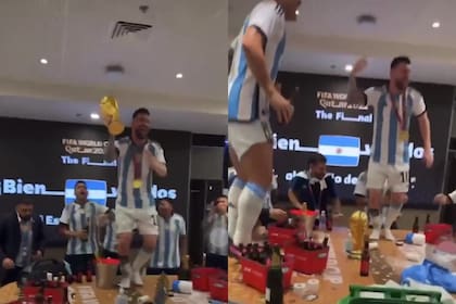 Lionel Messi se subió arriba de la mesa para festejar la consagración en la Copa del Mundo