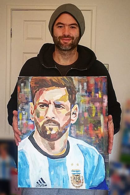 Lionel Messi también fue llevado al lienzo por el artista santafecino