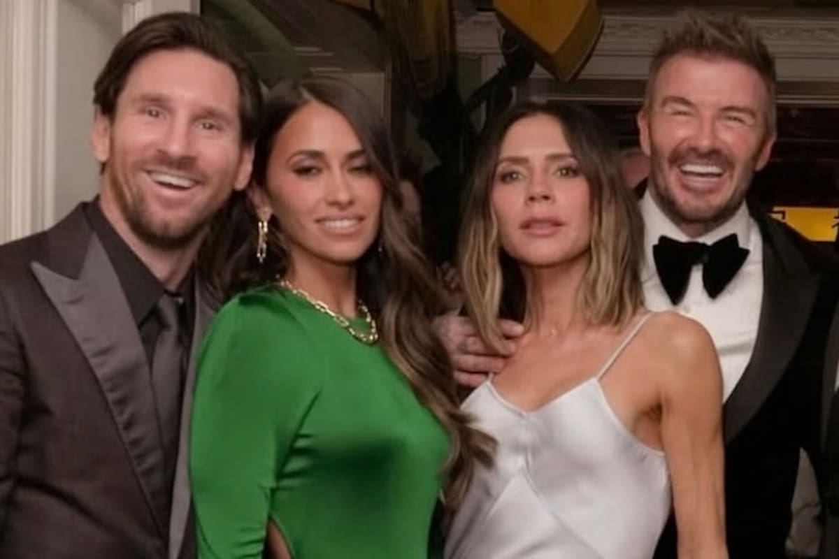 Lionel Messi y Antonella Roccuzzo en la fiesta de cumpleaños 50 de David Beckham