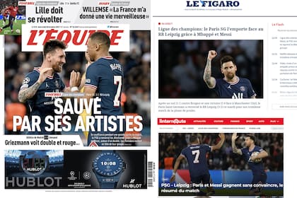 Lionel Messi y Kylian Mbappé en las principales portadas de Francia tras el triunfo de PSG sobre Leipzig
