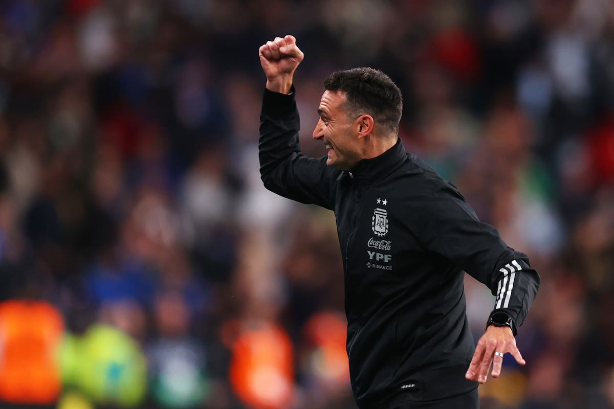 Lionel Scaloni celebra la victoria de la Argentina en la Finalissima ante Italia, en Wembley