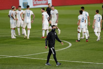 Lionel Scaloni en el partido frente a Ecuador.