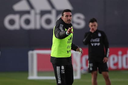 Lionel Scaloni, en un entrenamiento de la selección, en Ezeiza.