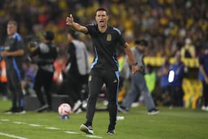 Lionel Scaloni, entrenador de la selección argentina, da indicaciones durante el partido ante Ecuador por las eliminatorias sudamericanas, disputado este martes en Guayaquil