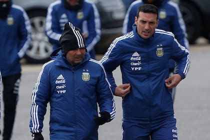 Lionel Scaloni y Jorge Sampaoli en el Mundial de Rusia 2018, en el que la Argentina decepcionó