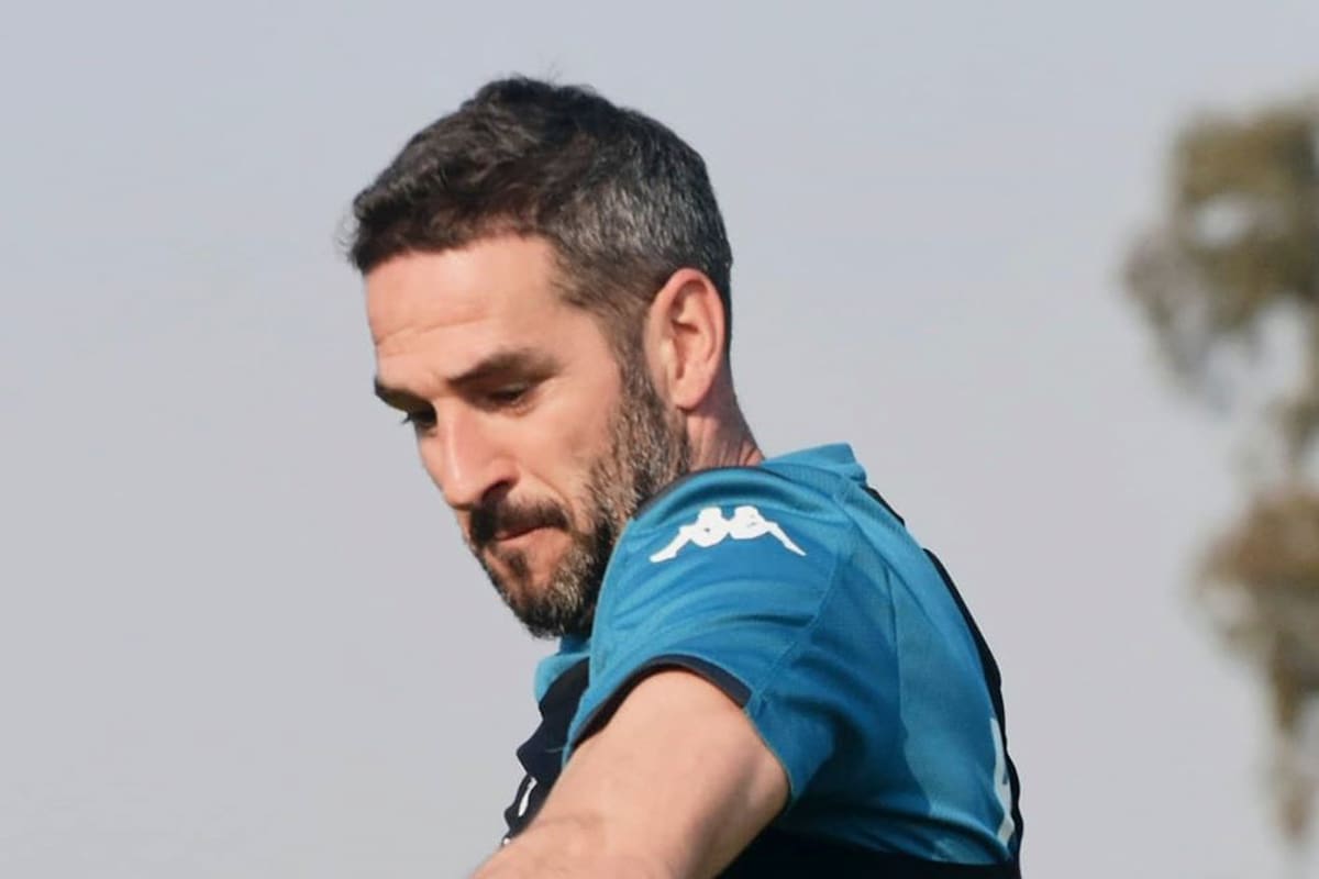 Lisandro López durante su entrenamiento en Racing Club.