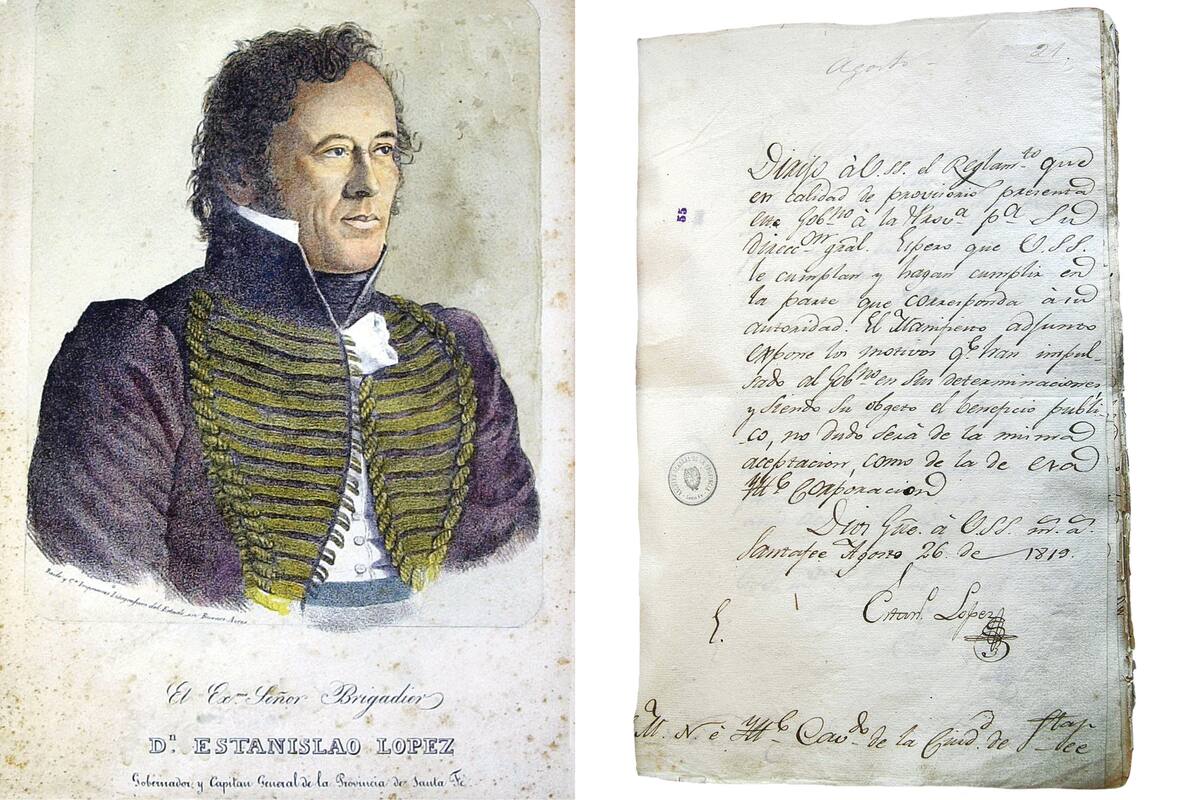 Litografía de Estanislao López realizada en los talleres de César Hipólito Bacle. Hoy en el museo Julio Marc, de Rosario.